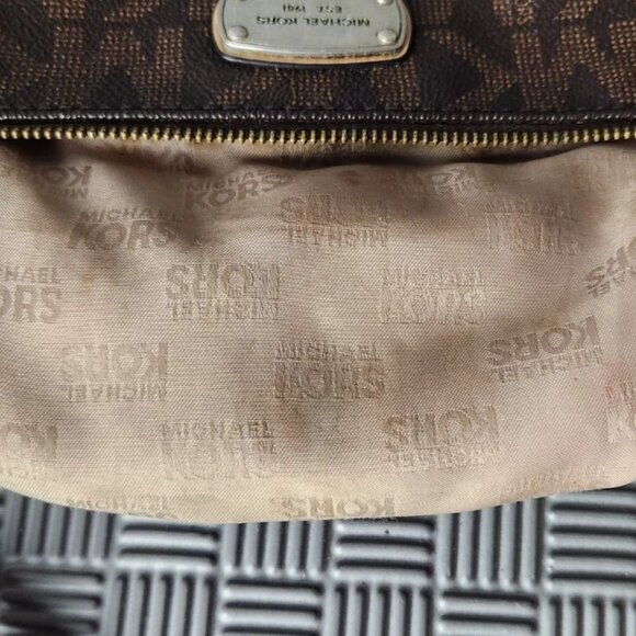 MICHAEL KORS BEAUTY HANDBAG clutch wristlet PATTERN LEATHER Gold BROWN - Picture 4 of 16